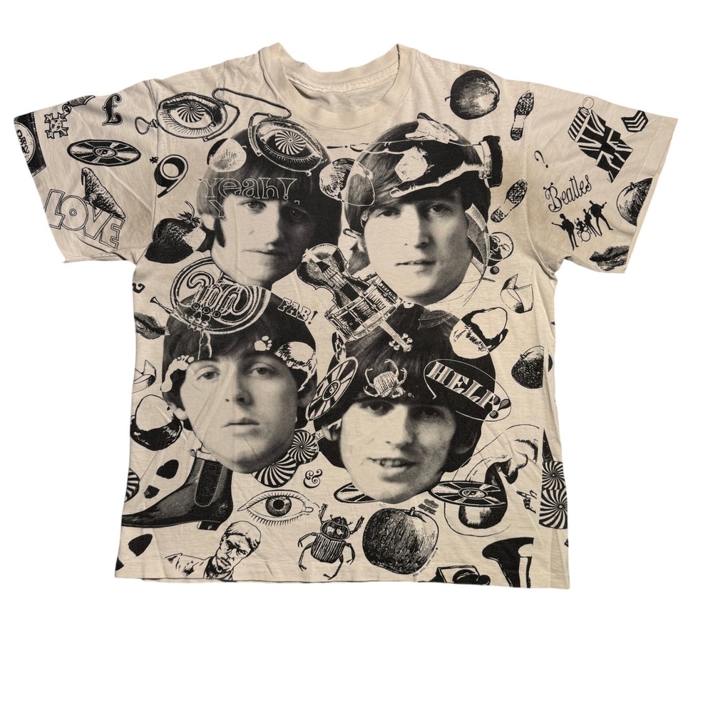 Vintage 1991 The Beatles All Over Print T-Shirt Winterland Apple Corps Cream M